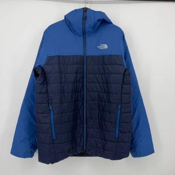 North Face Summit Series Large Mens Puffer Jacket Blue Insulated Full Zip FLAW