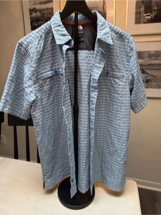 The North Face Light Blue Checked Short-Sleeve Button-Down Shirt
