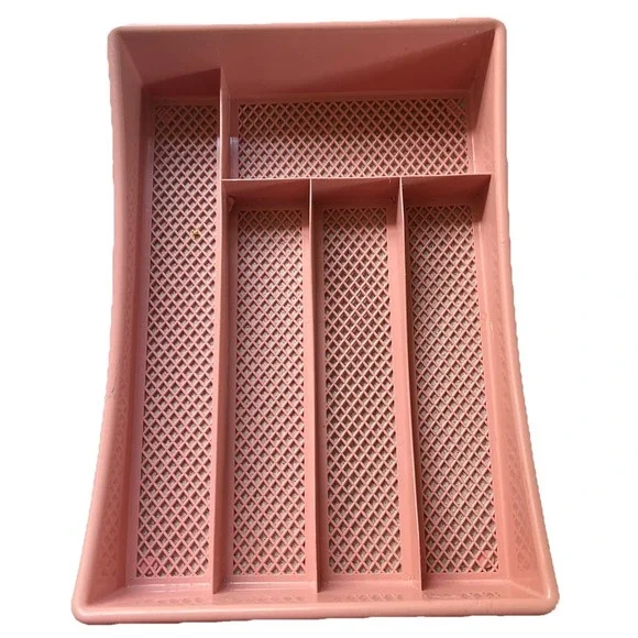 Vtg 80s Pink Mesh Junk Drawer Organizer Cutlery Utensil Silverware 14x10x2 Retro