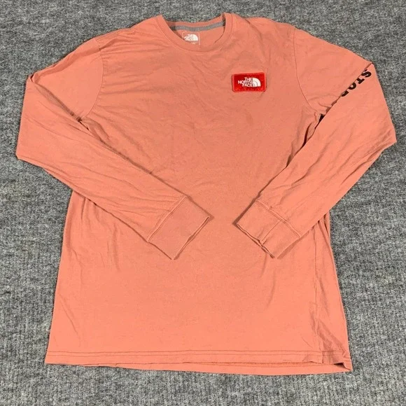 North Face Shirt Mens Medium Pink Long Sleeve Classic Fit Patch Outdoors Hiking‎
