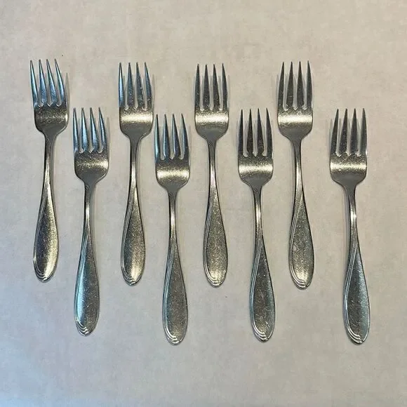 Oneida Stainless Salad Forks Scroll Pattern Lot Set 8
