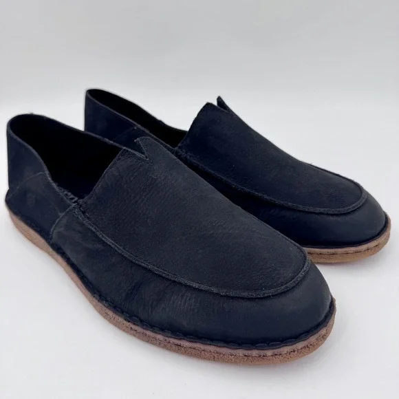 Born Mens Black Leather Slip On 12M Loafers Moc Toe Shoes Size‎ BM0000403