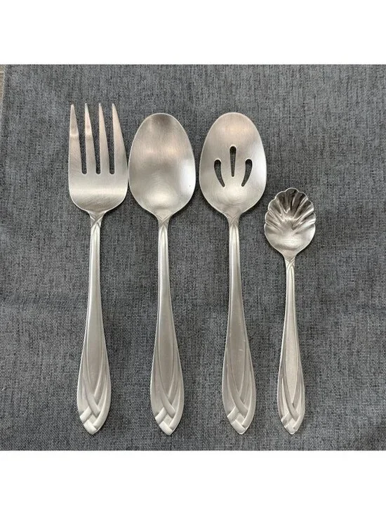 Hampton Silversmiths Lace Frosted Solid Pierced Serving Spoon Meat Fork Sugar