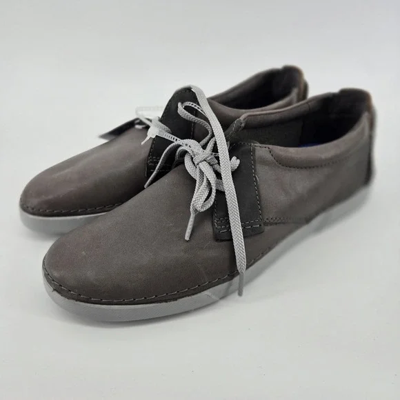 Clarks Gereld Men 10 Leather Lace Up Shoe Grey Low Top Formal Comfort Sneaker