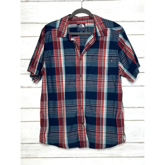 The North Face Plaid Button Down Shirt XL Short Sleeve Cotton Outdoor Casual