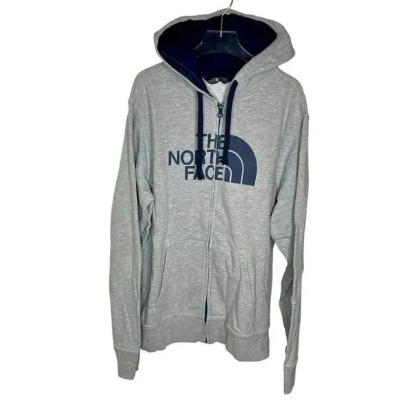 The North Face Mens‎ Medium M Gray Navy Full Zip Hoodie Pockets Navy Blue Hood