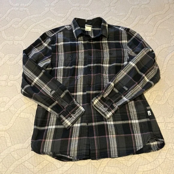 The‎ North Face Men's Flannel Shirt Long Sleeve Button Down Gray Black Size M