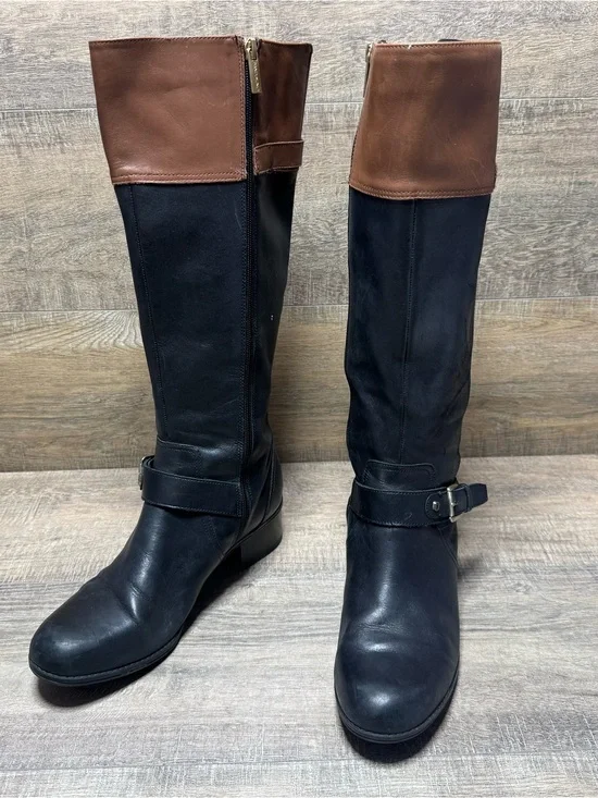 Bandolino Women's Two-Tone Tall Leather Riding Boots - Black & Brown