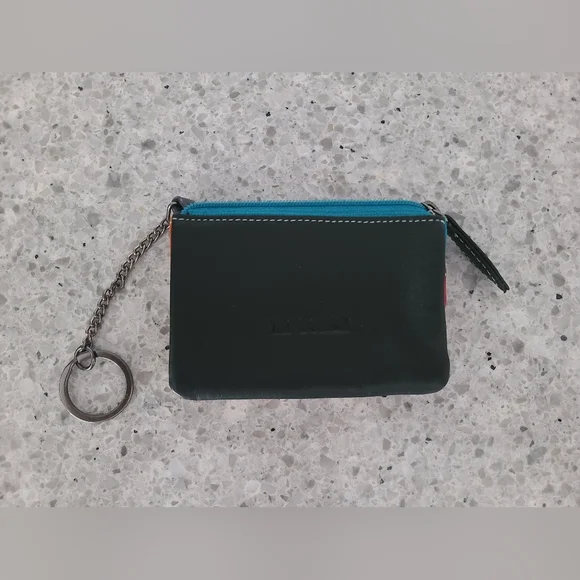 NEW La Scala Leather Coin and Card Holder Key Chain Multi-Colored