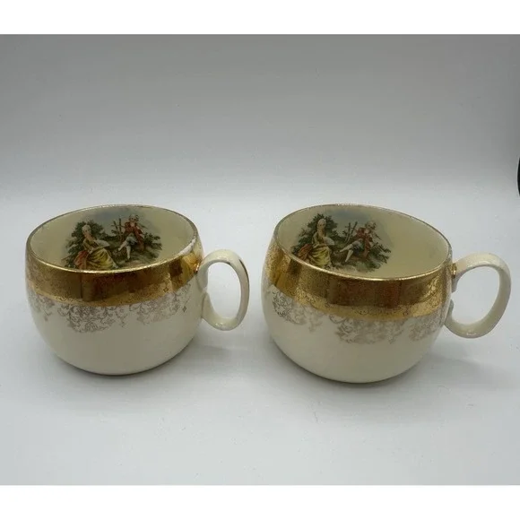 Pair of Sabin Crest-O-Gold Flat Cups‎ Made In USA 22K Gold