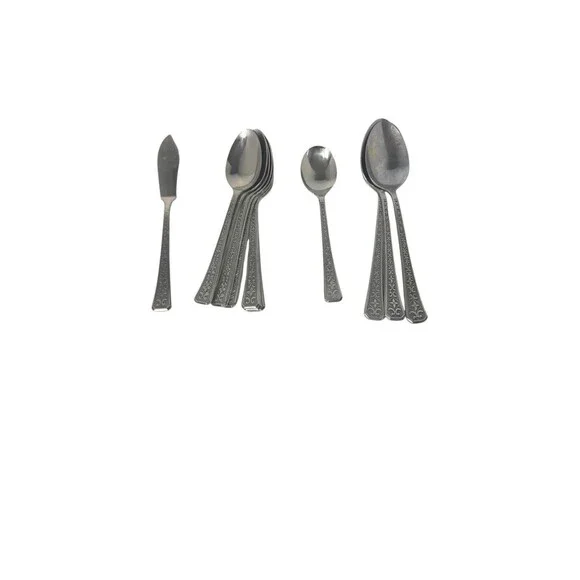 VTG INTERPUR Florenz Stainless Flatware Korea Floral Daisy Fleur de Lis Lot (13)