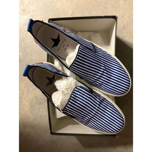Macchia J Navy Striped Slip On‎ Sneakers Red Star Mens Size 8 / 41