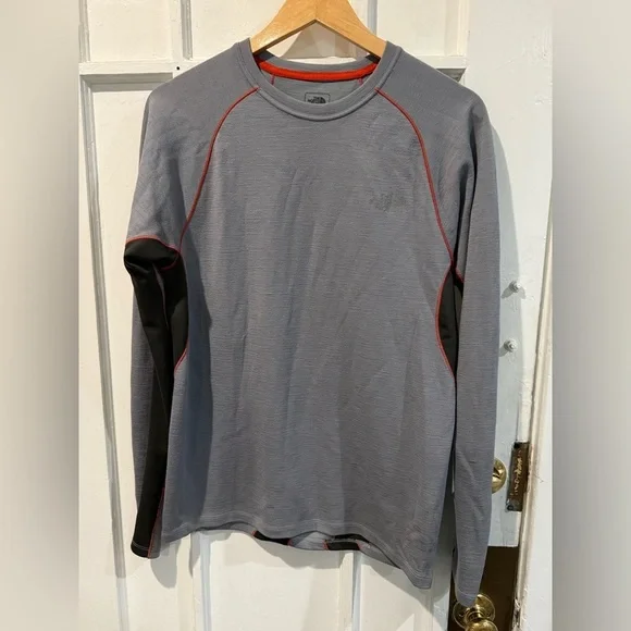 The North Face Gray Long Sleeve Shirt with Red and Black Accents