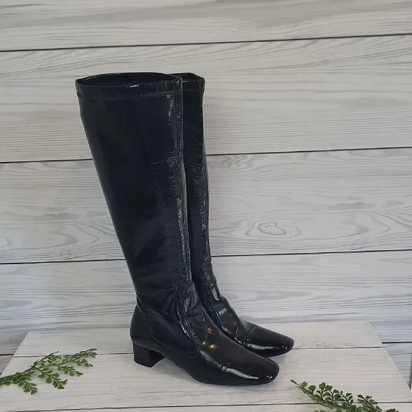 Franco Sarto Black Knee High Patent Boots Womens Size 7