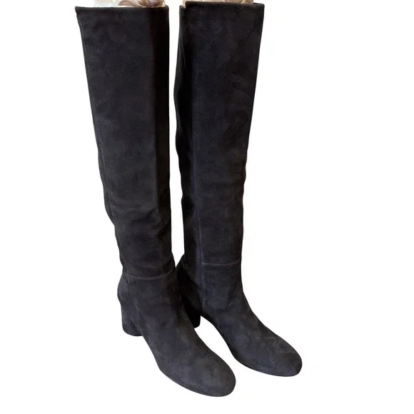 Stuart Weitzman The Eloise 75 Knee High Boots Womens 9 Slate Gray Suede Block