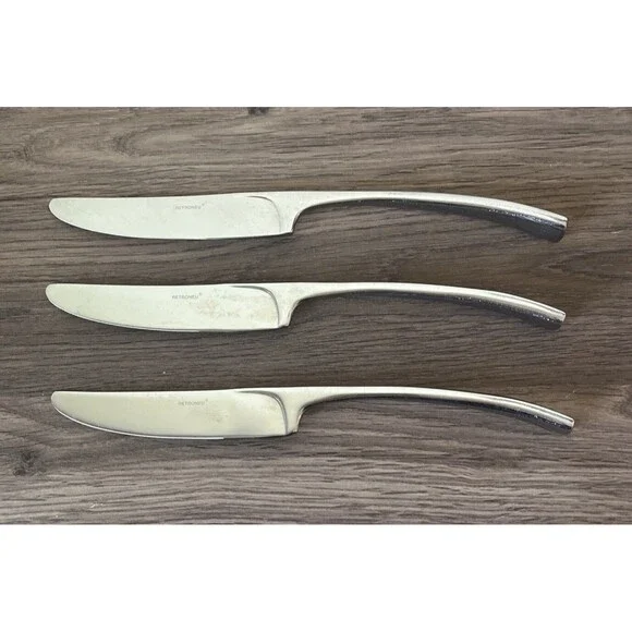 3x Retroneu, BIG SUR, Stainless 18/10 Flatware, Glossy, New French Knife, 9”