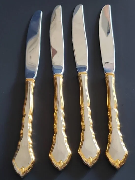 4pc Oneida GOLDEN ROYAL CHIPPENDALE Community Stainless Flatware Dinner Knife 9