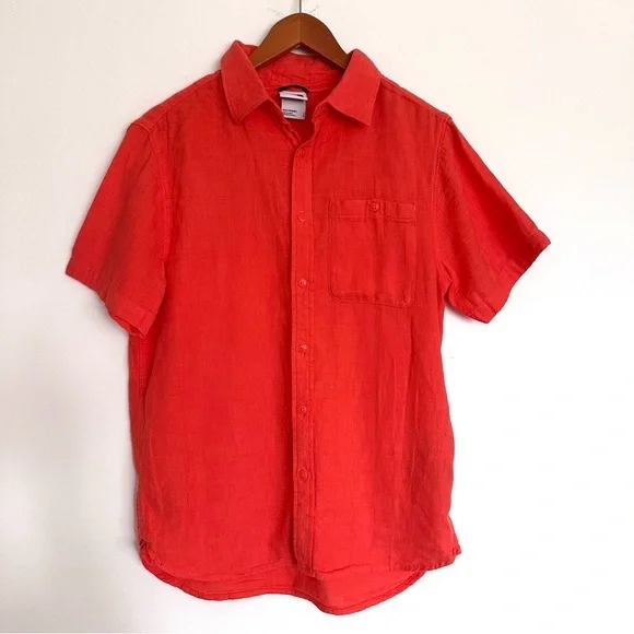 The North Face Men's Bold Orange Button-Down Short Sleeve Shirt Size Small
