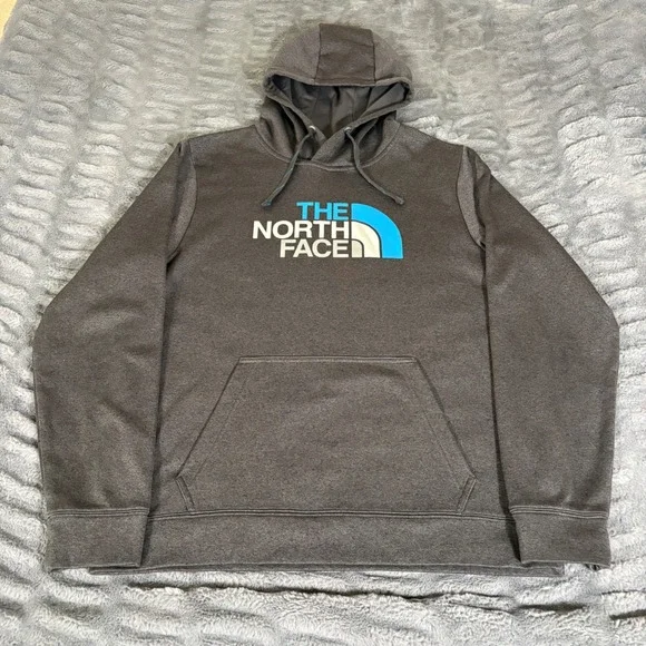 The North Face Mens Large Gray Blue Logo Pullover Hoodie NF0A2T3QYDE