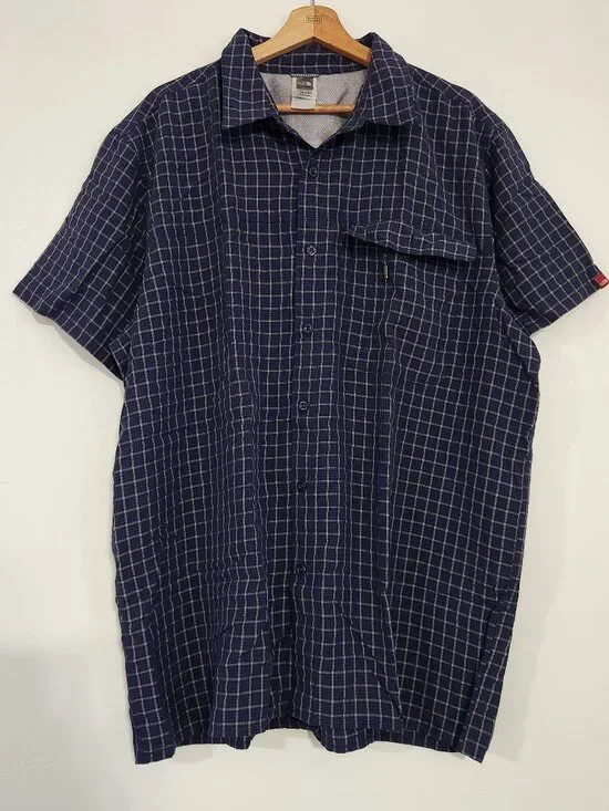 Streetwear The North Face Plaid Polo Pocket Shirt Navy Blue Men's XL