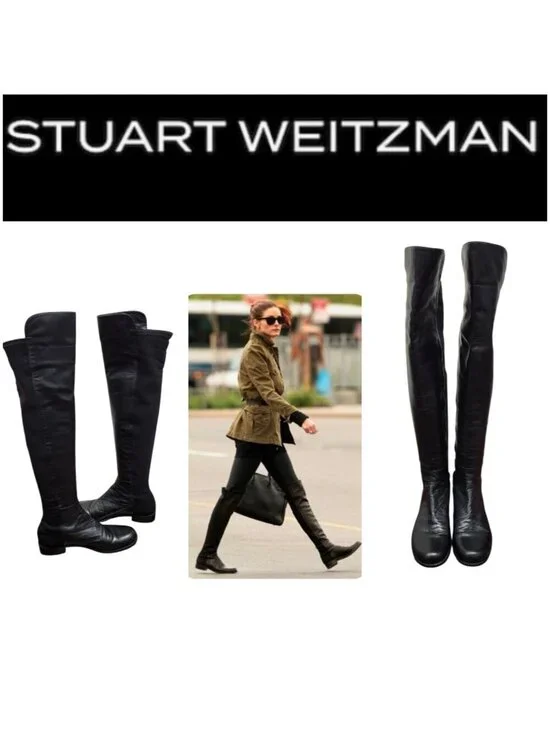 Stuart Weitzman 5050 Over The Knee Boots Black Leather Stretch Back Size 8 M
