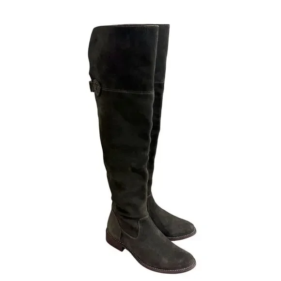 Frye Moss Green Suede Over the Knee Boots Women's Size 7 EUC Pull On/Side Zip