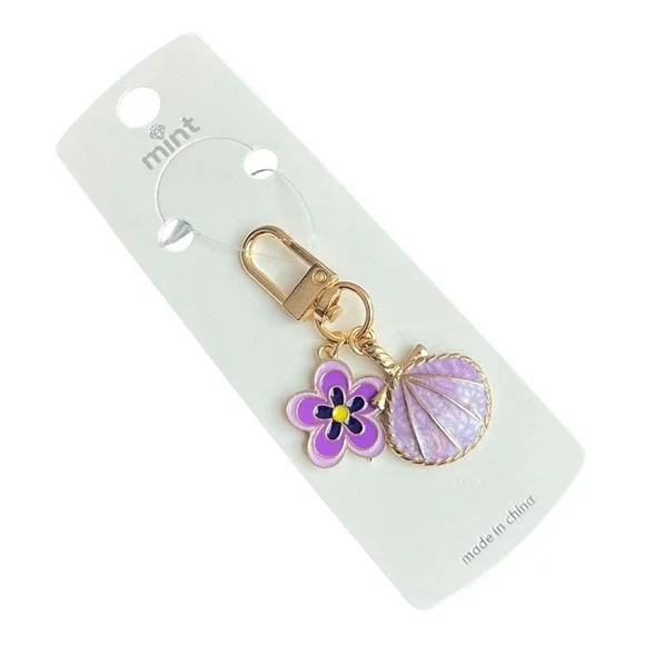 mint Women's Gold Purple Flower Seashell Key Chain Charm 2.5
