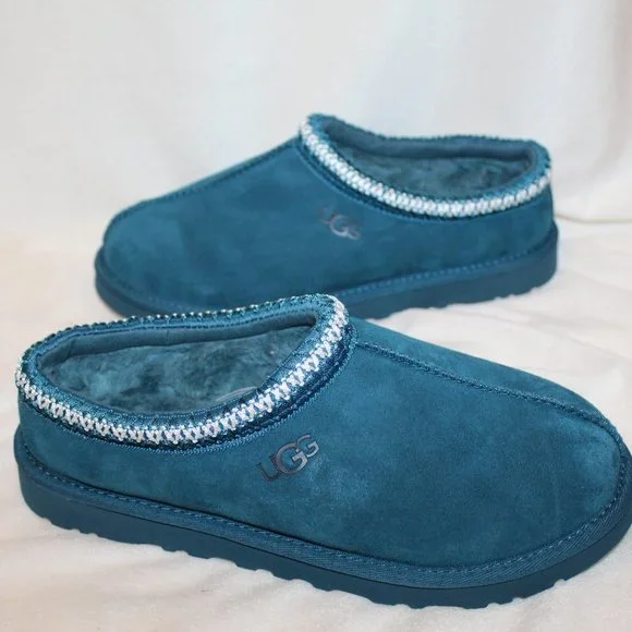 NIB UGG MEN'S TASMAN SUEDE SHEARLING LINED SLIP ON‎ SLIPPERS MARINE BLUE 12