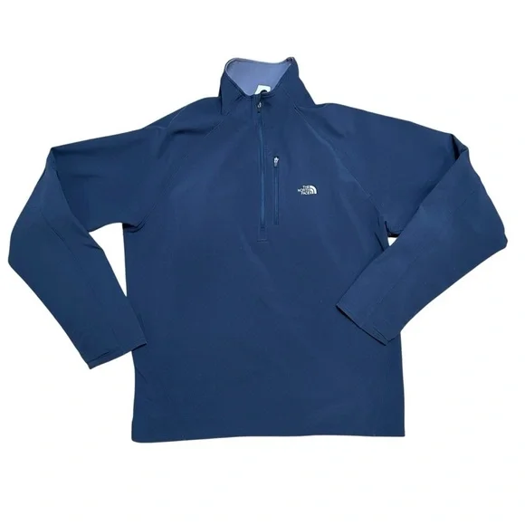 North face men’s blue quarter zip softshell fleece lined jacket pullover large