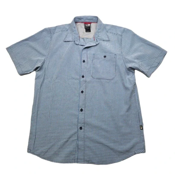 The North Face Short‎ Sleeve Shirt Mens Medium Blue Plaid Button Up