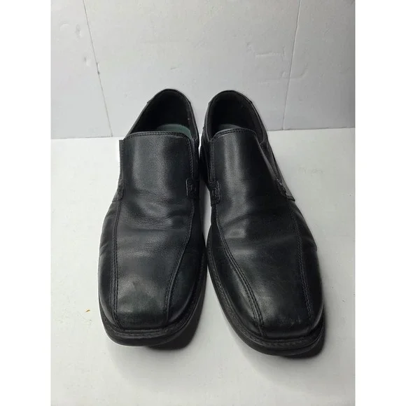 Clarks Mens Black Leather Slip On Loafers Square Toe XL Extralight Shoes 5292