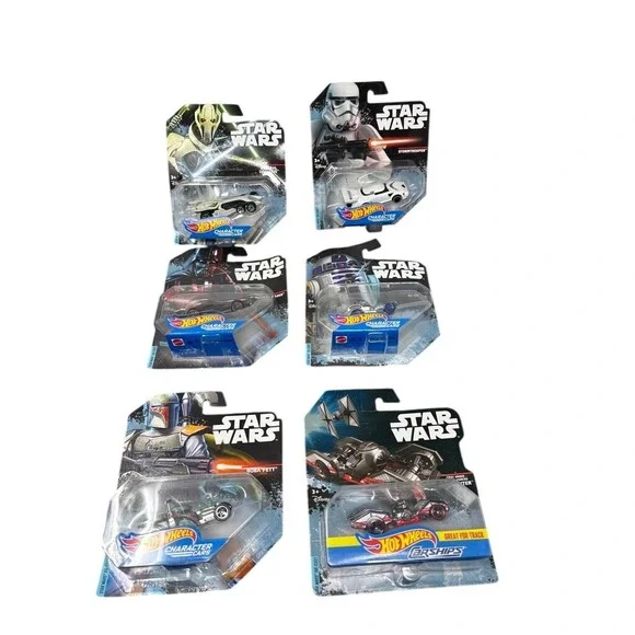 Hot Wheels Star Wars Character Cars Lot 6 Darth Vader Boba Fett Stormtrooper R2D