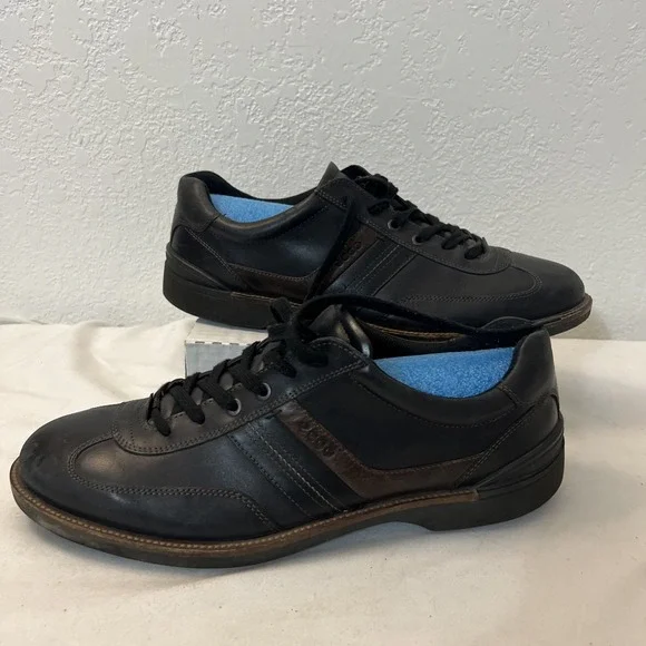 Ecco Mens Leather Fenn Tie Oxford Casual‎ Shoes Black Sneakers EU 47 US 13 13.5