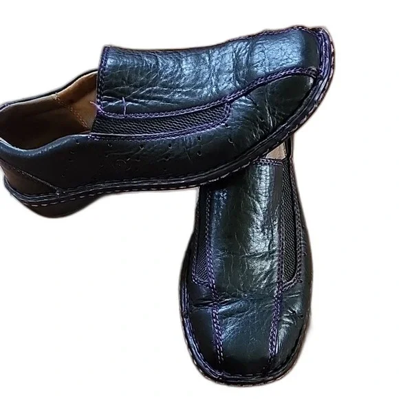 Born Leather Loafers Mens Size 9 Black Purple Stitching Casual Comfort