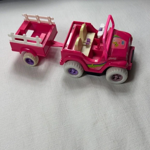 Vintage 1997 Mattel Kelly 5‎ inch Size Pink Power Wheels Jeep & Trailer