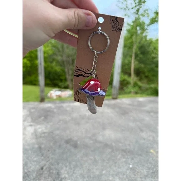 Handmade Red and Purple Mushroom‎ Keychain Toadstool Cottagecore Accessory