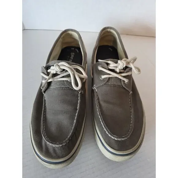 SPERRY Men‎ Boat Shoe Chocolate Color Canvas Tie Closure Sz. 10.5
