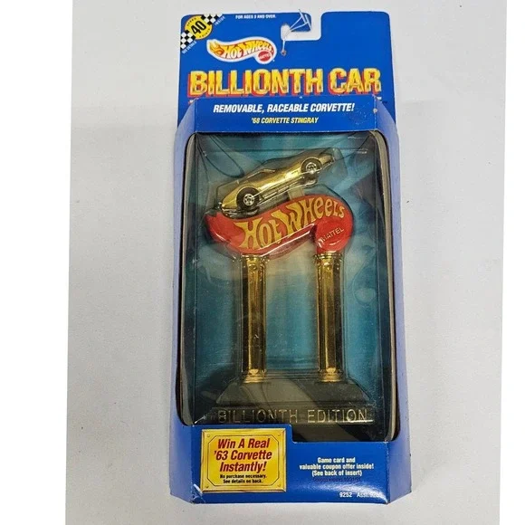 Hot Wheels Billionth Car 68 Corvette Stingray Gold Chrome Trophy Set 1990 9252