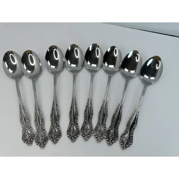Stanley Roberts DYNASTY Stainless 5 Petal Flower - Set of 8 Soup Spoons Japan