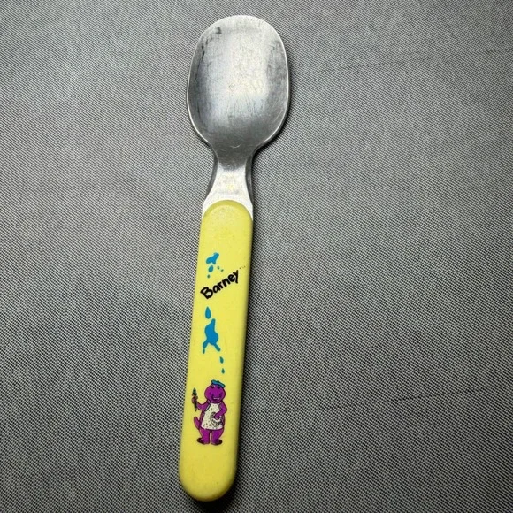 Vintage 1992 Barney the Dinosaur Spoon Selandia Stainless Yellow‎ Child Flatware