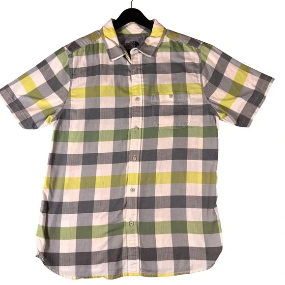 The North Face Mens Large Plaid Short‎ Sleeve Button Up Casual Shirt