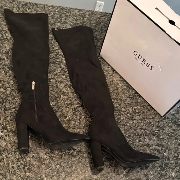Guess Black Over the Knee Boots with Chunky Heel
