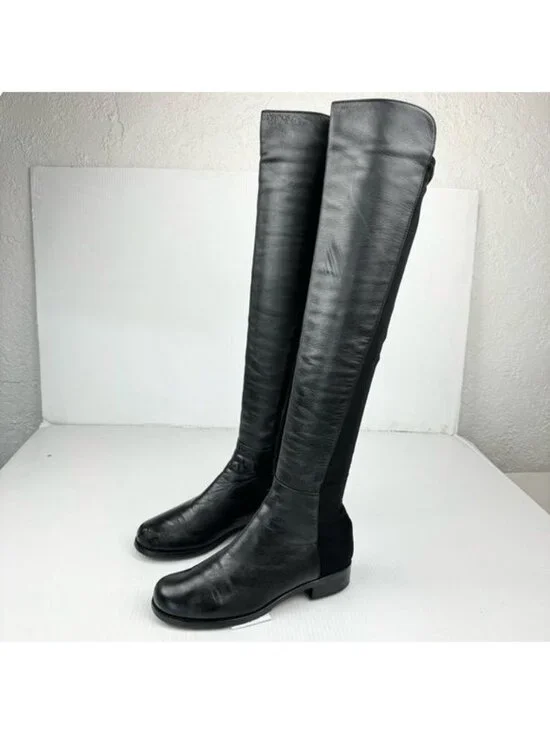 Stuart Weitzman 5050 Over-The-Knee block heel Black Nappa Leather Boots 6.5