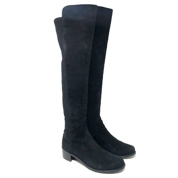 Stuart Weitzman Reserve Stretch Black Suede Over The Knee Boots Womens 6.5 Party