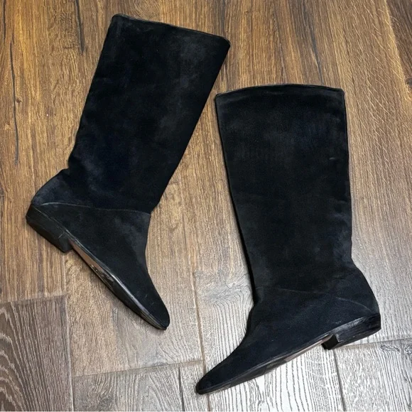 Elegant Black Knee-High suede with leather trim Women's Boots size 10