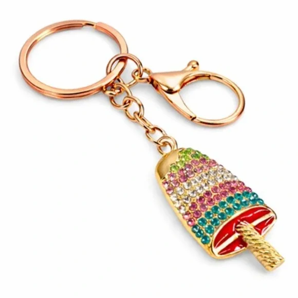 Women's Gold Tone Multi-color Rhinestone Popsicle Charm Key Chain 4