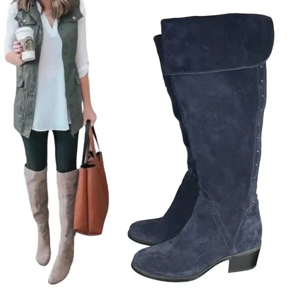 Vince Camuto Briella Blue Suede Leather Over the Knee Boots SIZE 5.5 Womens Shoe