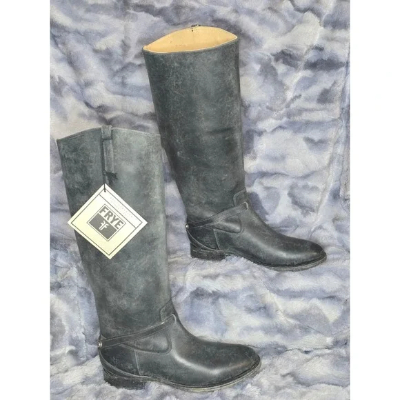 NWT FRYE Lindsay plate Knee High Riding Boots‎ 76975 Distressed Black Size 6 B