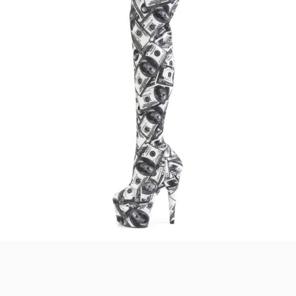 Pleaser Black and White Over the Knee Boots