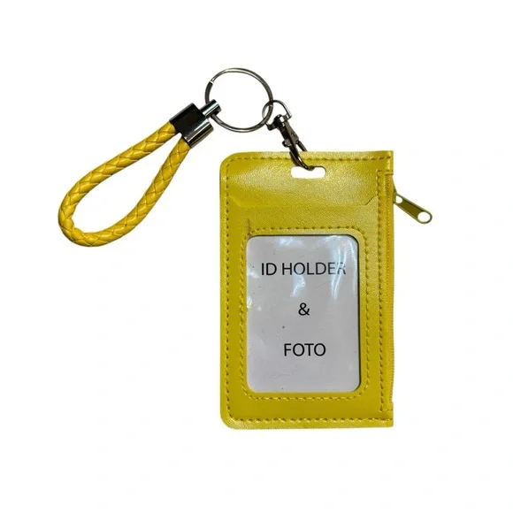 🇺🇸 NEW ID Holder w/Keychain Yellow ID Slot Card Slot Zippered Pocket Braided